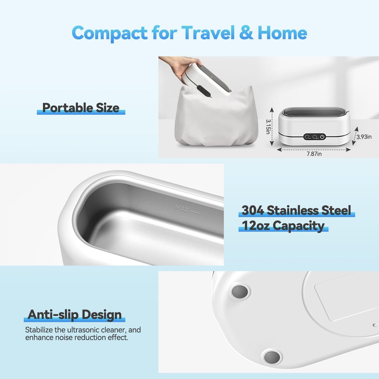 48KHz Ultrasonic Jewelry Cleaner – Stainless Steel Tank Machine for Rings, Eyeglasses, Watch Straps & Dentures (Dual Modes)