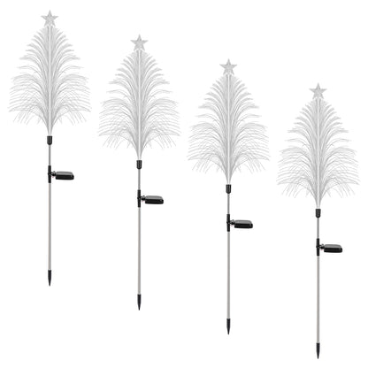4Pack 7 Color Changing Solar Christmas Tree Lights Outdoor Optical Fiber Stake Lights Cedar Tree Lights With Topper Star IP44 Waterproof For Garden Yard Pathway Lawn