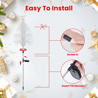 4Pack 7 Color Changing Solar Christmas Tree Lights Outdoor Optical Fiber Stake Lights Cedar Tree Lights With Topper Star IP44 Waterproof For Garden Yard Pathway Lawn