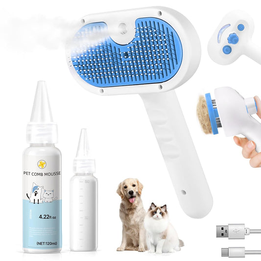 Pet Steam Brush for Dog & Cat – 3-in-1 Grooming & Shedding Comb with Mist