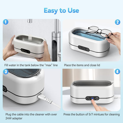 48KHz Ultrasonic Jewelry Cleaner – Stainless Steel Tank Machine for Rings, Eyeglasses, Watch Straps & Dentures (Dual Modes)